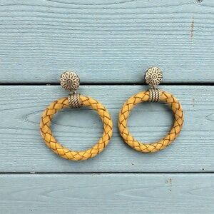 American West Tan Braided Sterling Silver Butterfly Back Circle Dangle Earrings